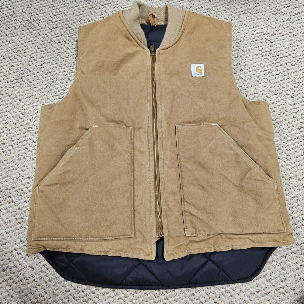 Carhartt Vest Mens Medium VQ186 Brown Duck Zip Quilted Vintage Workwear Heritage